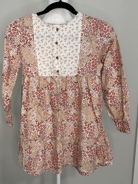 Girls' Floral Patchwork Button-Front Dress - Pink & Cream